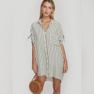 Faithfull The Brand Porte Shirt Dress, Almeria Stripe, White/Green, SIZE: 8